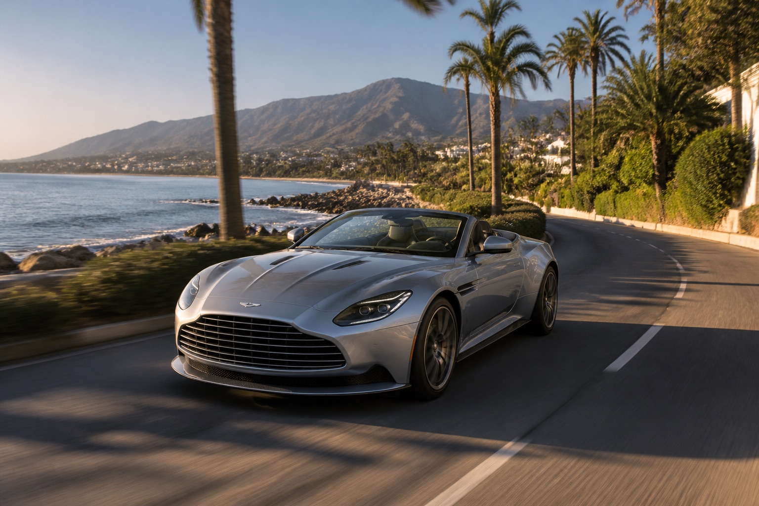 Performance convertible on a Marbella coastal road